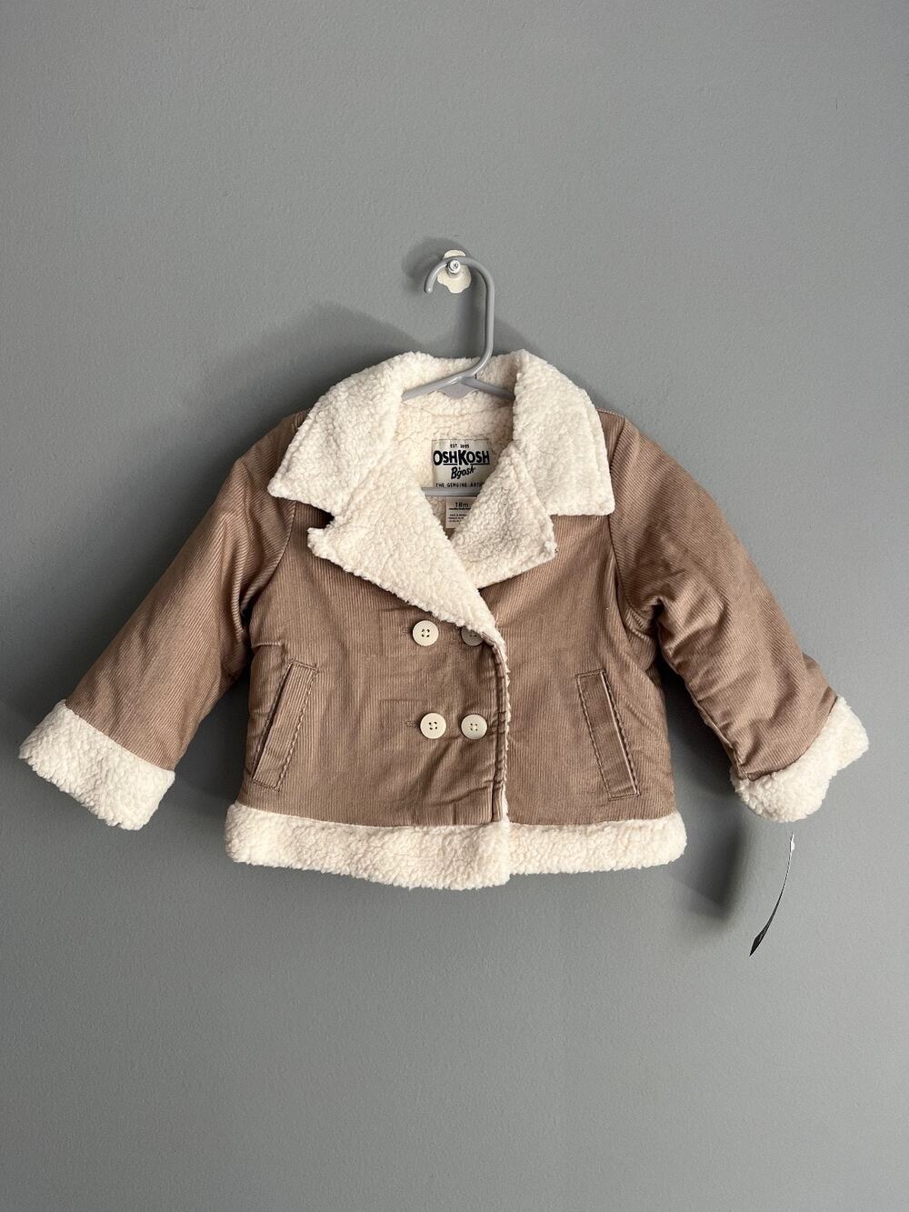 OshKosh B'gosh NWT $56 Corduroy Sherpa Trim Jacket Baby 18M Double Breasted